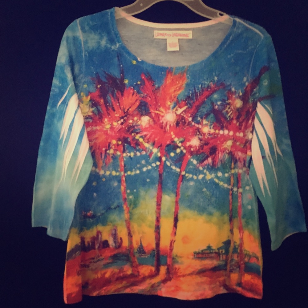 Leoma Lovegrove 3/4 sleeve print knit top size M